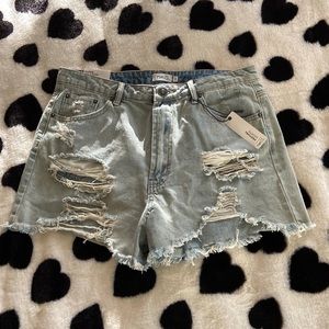 High rise light wash Jean shorts